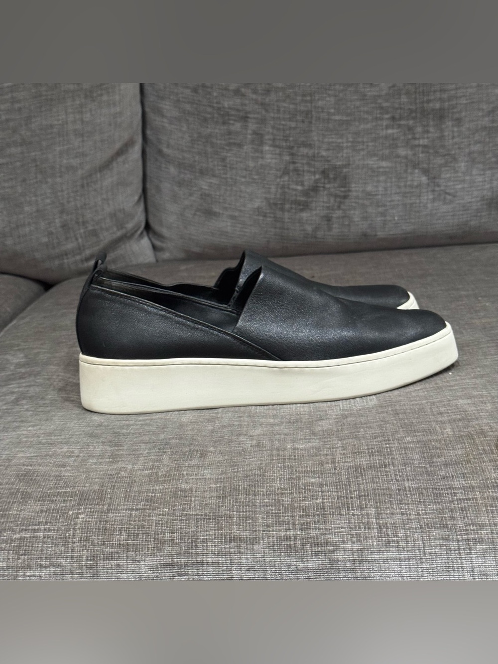 Vince Warren black leather platform slip-on sneakers, size 9